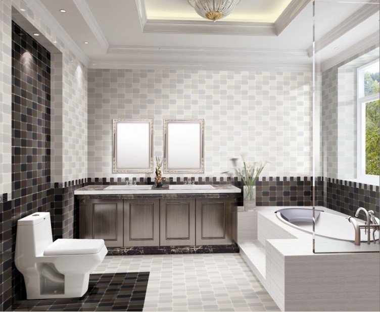 小块瓷砖拼贴出清凉的卫浴间